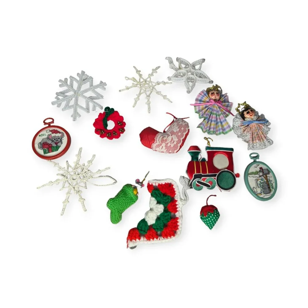 Vintage Group of 14 Ornament Some Hand Made